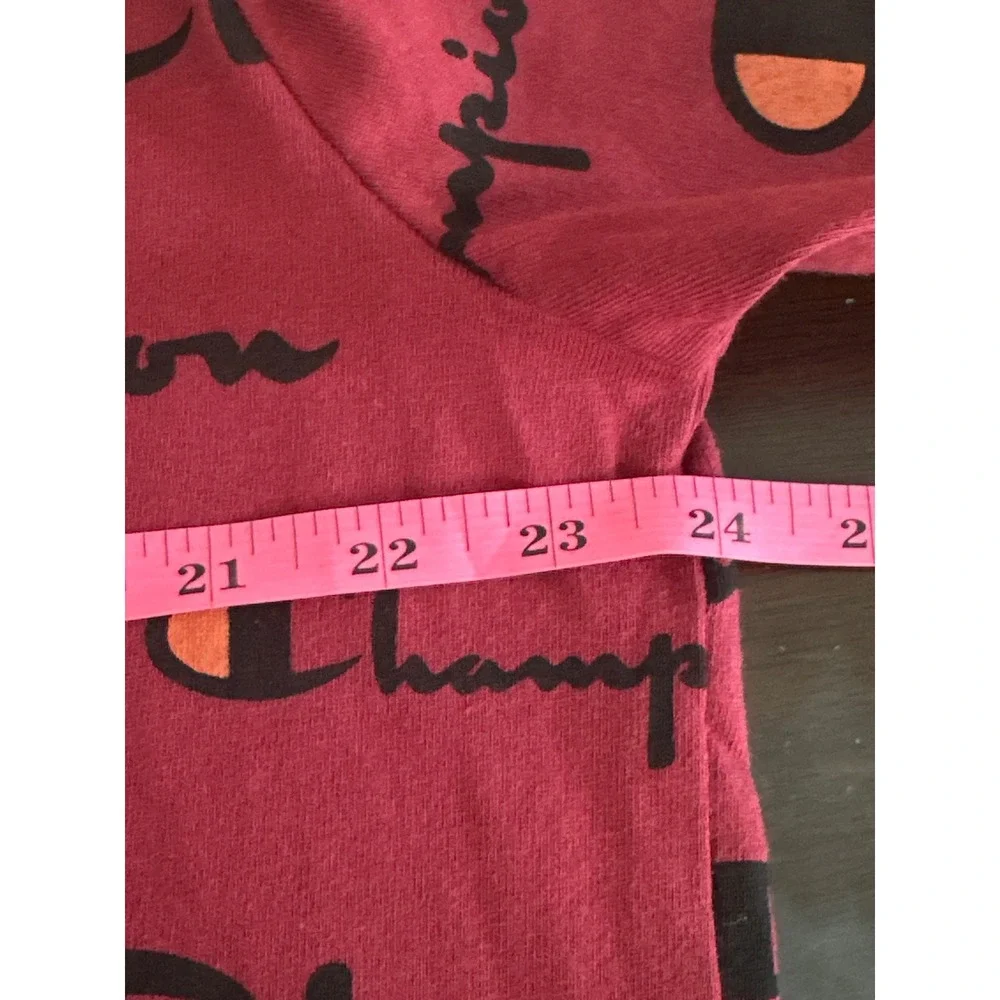 Champion Mens XL Maroon All Over Print Script Logo Short Sleeve‎ T-Shirt Cotton - Picture 6 of 7